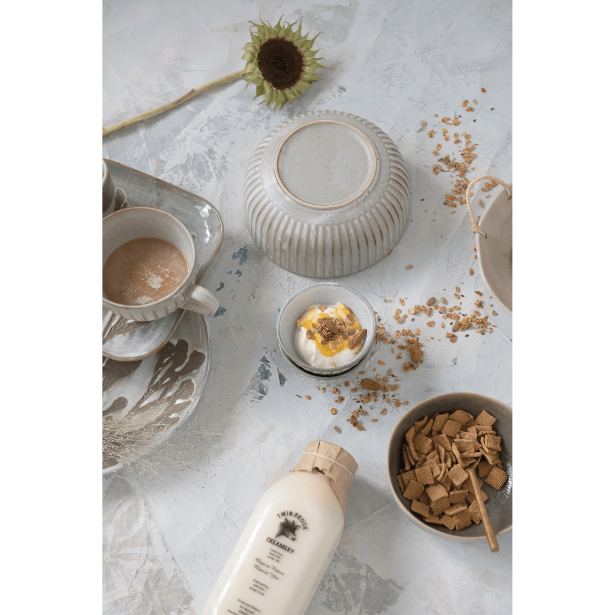 Stoneware Pleated Bowl, Cream Glaze Finish-Bowls-Parc Decor