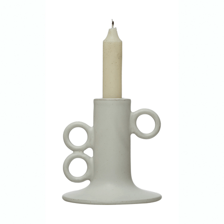 Stoneware Taper Candle Holder in White-Candles and Candle Accessories-Parc Decor