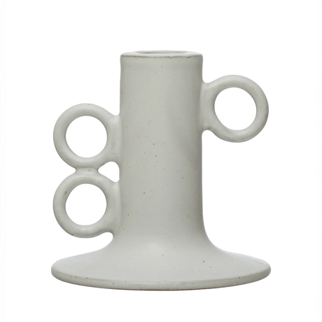 Stoneware Taper Candle Holder in White-Candles and Candle Accessories-Parc Decor