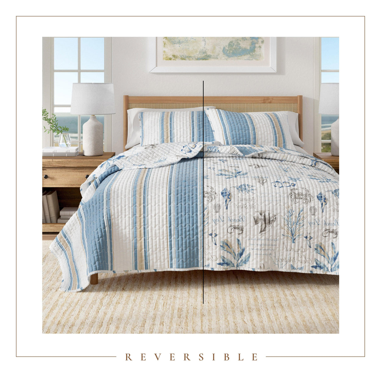 Stripe & Ocean Story Coastal Quilt Set - New Castle Collection-Quilts & Comforters-Parc Decor