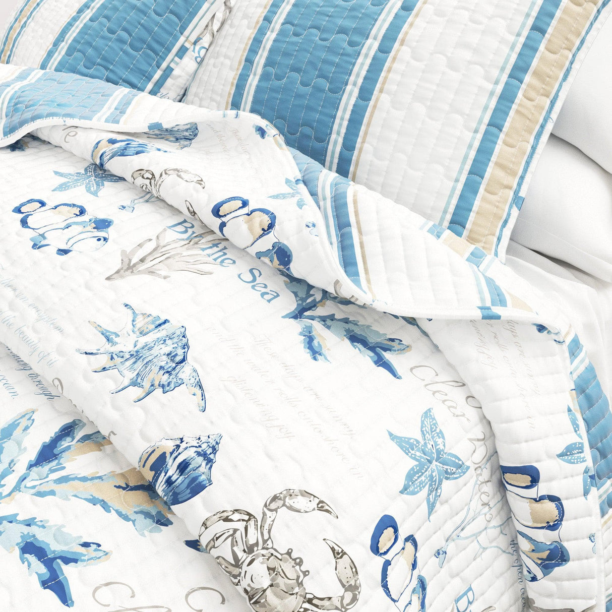 Stripe & Ocean Story Coastal Quilt Set - New Castle Collection-Quilts & Comforters-Parc Decor