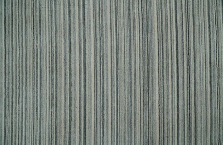 Striped 8x10 Ivory, Beige and Gray Hand Made Blended Wool Area Rug