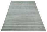 Striped 8x10 Ivory, Beige and Gray Hand Made Blended Wool Area Rug