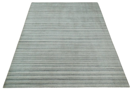 Striped 8x10 Ivory, Beige and Gray Hand Made Blended Wool Area Rug