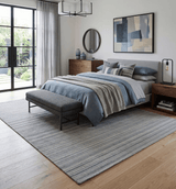 Striped 8x10 Ivory, Beige and Gray Hand Made Blended Wool Area Rug
