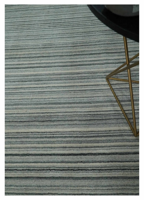 Striped 8x10 Ivory, Beige and Gray Hand Made Blended Wool Area Rug
