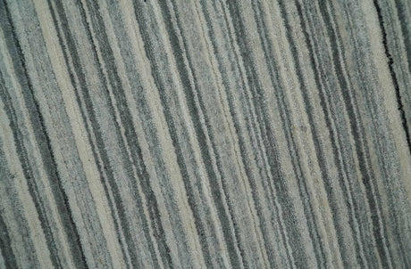 Striped 8x10 Ivory, Beige and Gray Hand Made Blended Wool Area Rug