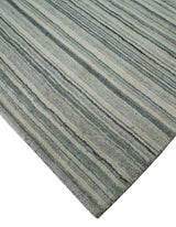 Striped 8x10 Ivory, Beige and Gray Hand Made Blended Wool Area Rug