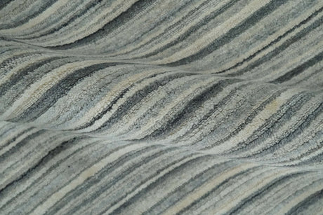 Striped 8x10 Ivory, Beige and Gray Hand Made Blended Wool Area Rug