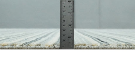 Striped 8x10 Ivory, Beige and Gray Hand Made Blended Wool Area Rug