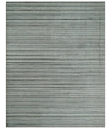 Striped 8x10 Ivory, Beige and Gray Hand Made Blended Wool Area Rug