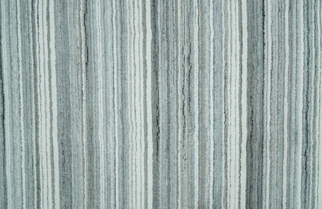 Striped Flatwoven 8x10 White And Silver Hand Made Blended Wool Area Rug
