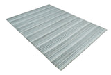 Striped Flatwoven 8x10 White And Silver Hand Made Blended Wool Area Rug