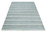 Striped Flatwoven 8x10 White And Silver Hand Made Blended Wool Area Rug