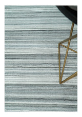 Striped Flatwoven 8x10 White And Silver Hand Made Blended Wool Area Rug