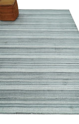 Striped Flatwoven 8x10 White And Silver Hand Made Blended Wool Area Rug