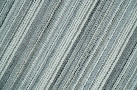 Striped Flatwoven 8x10 White And Silver Hand Made Blended Wool Area Rug