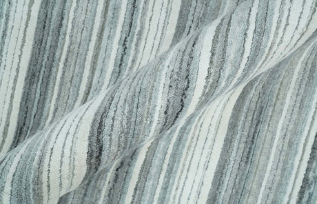 Striped Flatwoven 8x10 White And Silver Hand Made Blended Wool Area Rug