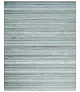 Striped Flatwoven 8x10 White And Silver Hand Made Blended Wool Area Rug