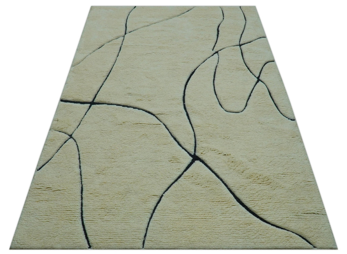 Strokes Custom Made Contemporary Cream Hand Knotted Wool Rug