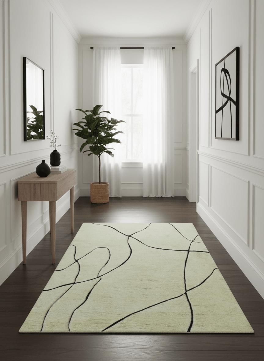Strokes Custom Made Contemporary Cream Hand Knotted Wool Rug