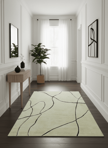 Strokes Custom Made Contemporary Cream Hand Knotted Wool Rug