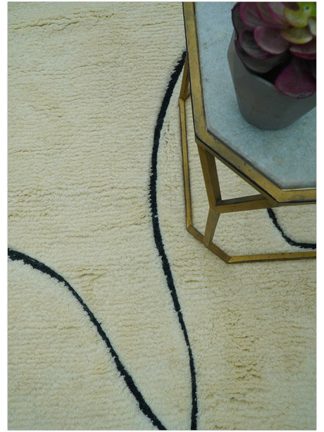 Strokes Custom Made Contemporary Cream Hand Knotted Wool Rug
