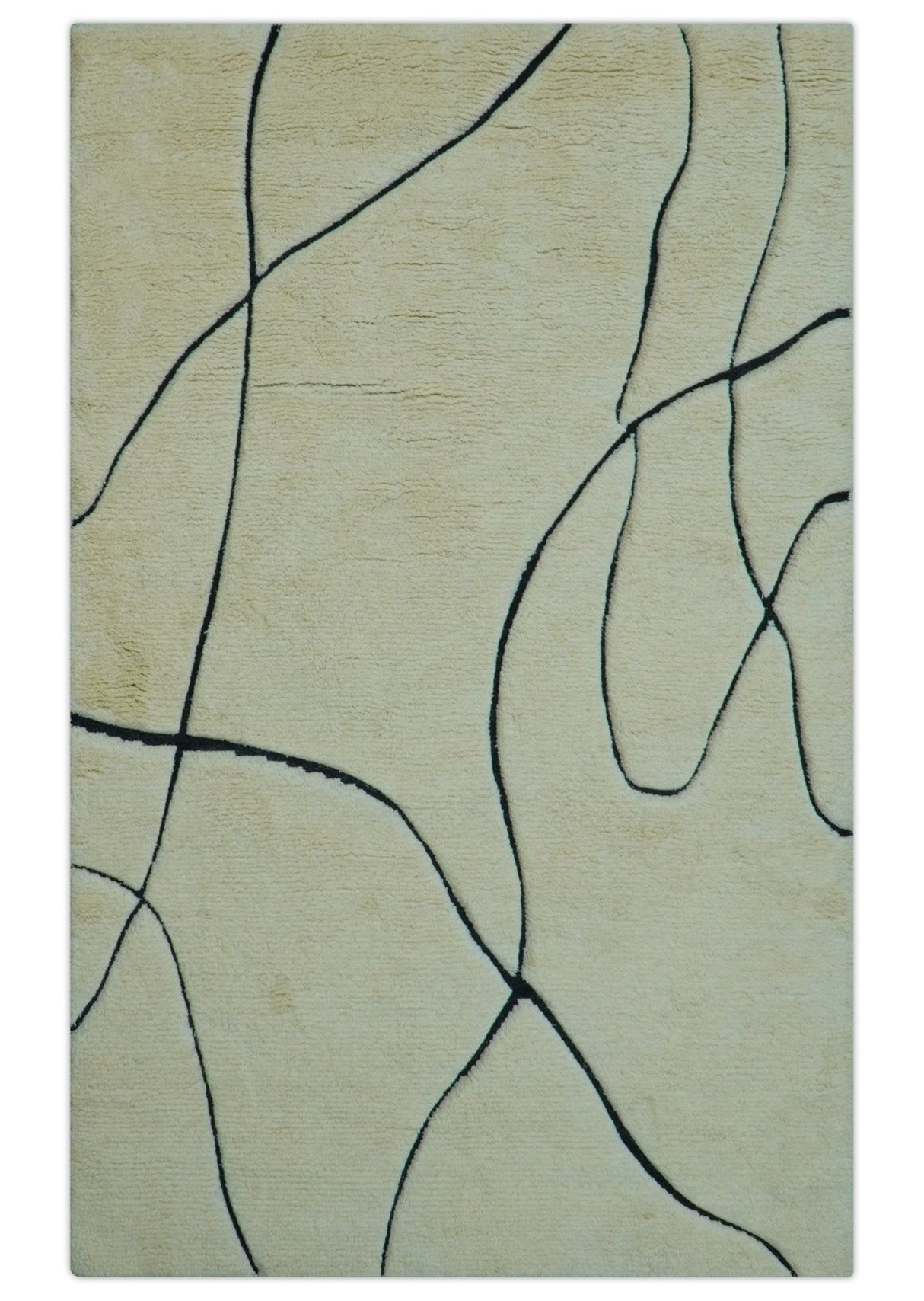 Strokes Custom Made Contemporary Cream Hand Knotted Wool Rug