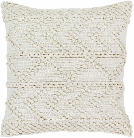 Sumiton White Textured Crochet Cotton Throw Pillow-Throw Pillows-Parc Decor