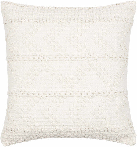 Sumiton White Textured Crochet Cotton Throw Pillow-Throw Pillows-Parc Decor