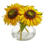 Sunflower Artificial Arrangement in Glass Vase-Arrangement-Parc Decor