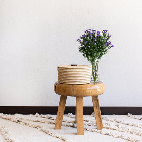 Sunga Small Ilala Palm Lidded Basket-Baskets & Vessels-Parc Decor