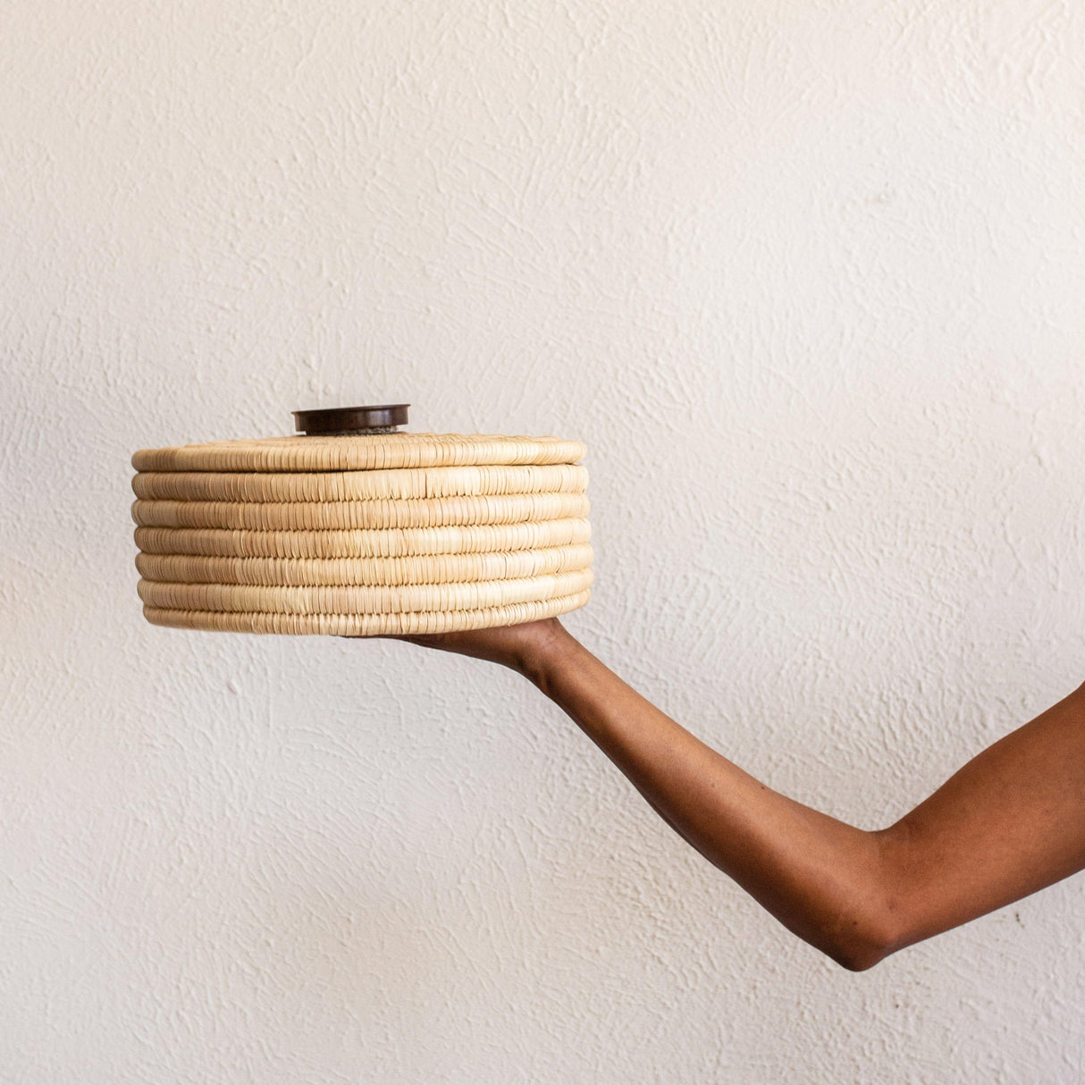 Sunga Small Ilala Palm Lidded Basket-Baskets & Vessels-Parc Decor