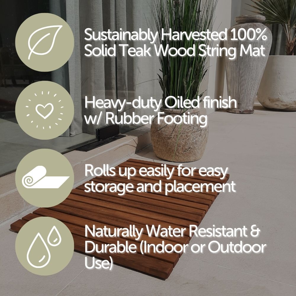 Sunriver Teak Shower and Bath String Mat with Rubber Feet-Bath Mat-Parc Decor