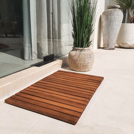 Sunriver Teak Shower and Bath String Mat with Rubber Feet-Bath Mat-Parc Decor