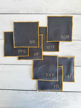 Sweary Cocktail Coasters in Grey Linen, set of eight-Coasters-Parc Decor