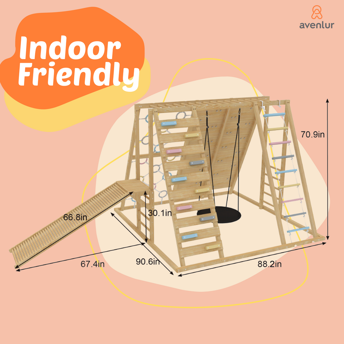 Sweetgum Jumbo | 8-in-1 Indoor Wooden Playset with Slide, Swing & Rock Wall