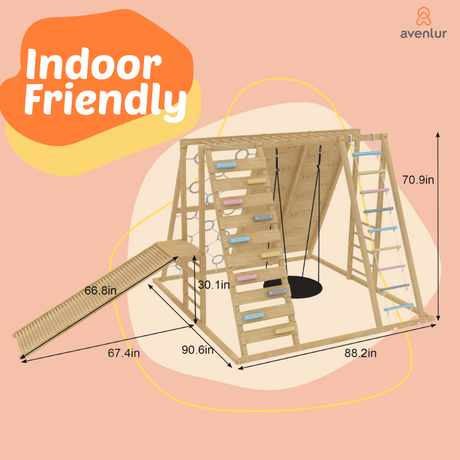 Sweetgum Jumbo | 8-in-1 Indoor Wooden Playset with Slide, Swing & Rock Wall