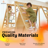 Sweetgum Jumbo | 8-in-1 Indoor Wooden Playset with Slide, Swing & Rock Wall