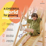 Sweetgum Jumbo | 8-in-1 Indoor Wooden Playset with Slide, Swing & Rock Wall