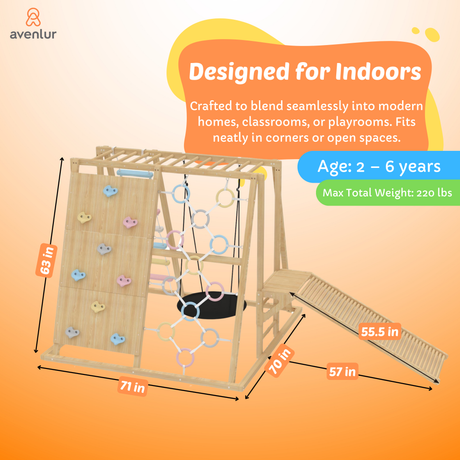 Sweetgum XL | 8-in-1 Indoor Wooden Playset with Slide, Swing & Rock Wall