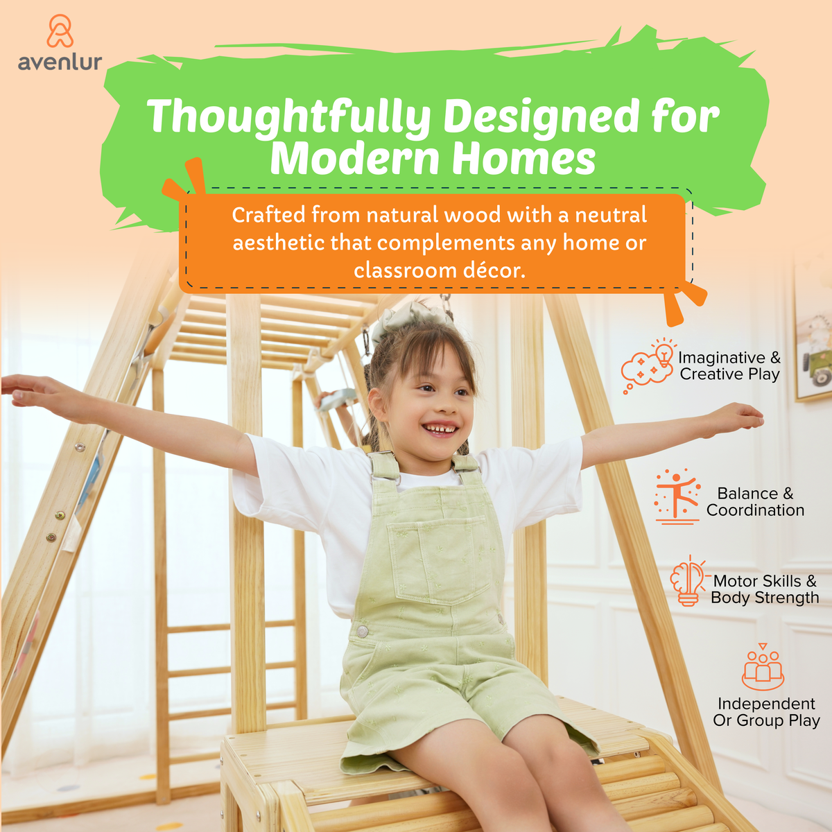 Sweetgum XL | 8-in-1 Indoor Wooden Playset with Slide, Swing & Rock Wall