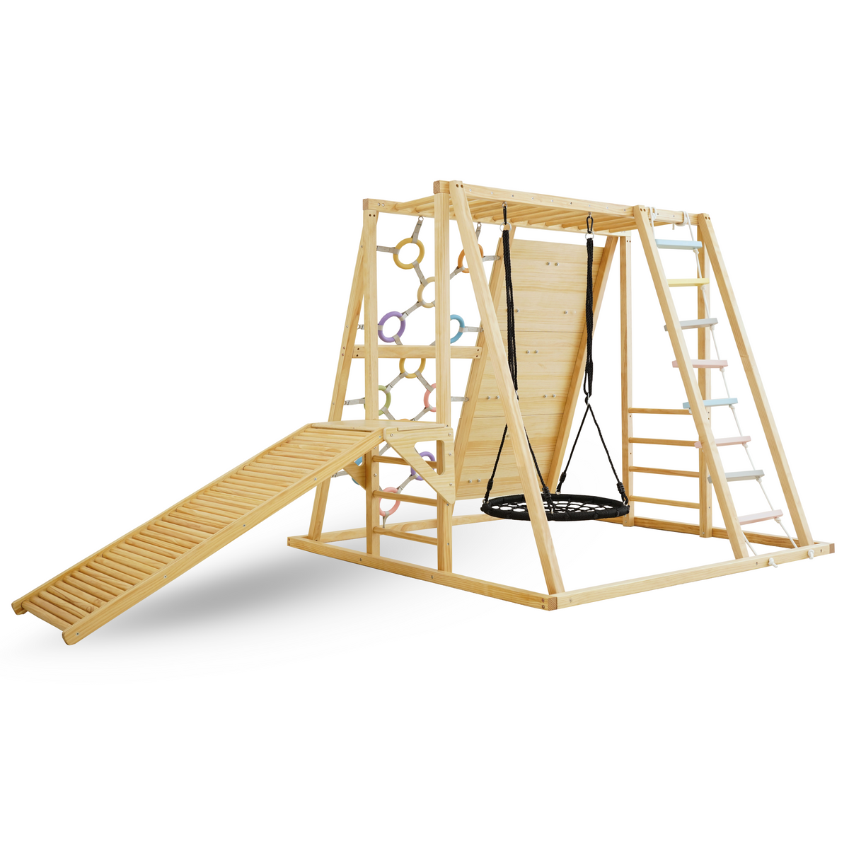 Sweetgum XL | 8-in-1 Indoor Wooden Playset with Slide, Swing & Rock Wall