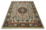 Tabriz Antique Hand Knotted Traditional Ivory and Rust Multi Size Wool Rug