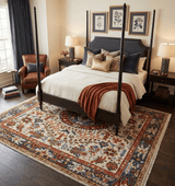 Tabriz Antique Hand Knotted Traditional Ivory and Rust Multi Size Wool Rug