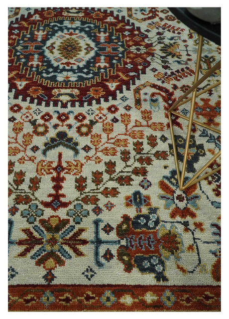 Tabriz Antique Hand Knotted Traditional Ivory and Rust Multi Size Wool Rug