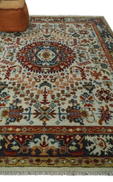 Tabriz Antique Hand Knotted Traditional Ivory and Rust Multi Size Wool Rug
