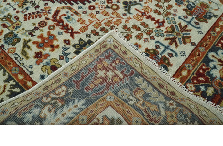 Tabriz Antique Hand Knotted Traditional Ivory and Rust Multi Size Wool Rug