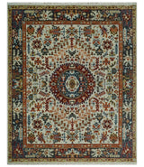 Tabriz Antique Hand Knotted Traditional Ivory and Rust Multi Size Wool Rug