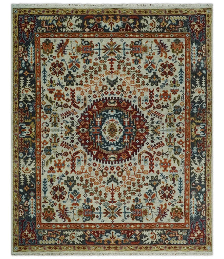 Tabriz Antique Hand Knotted Traditional Ivory and Rust Multi Size Wool Rug